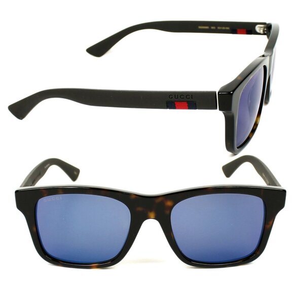 GUCCI SUNGLASSES GG0008SA 003 SQUARE TORTOISESHELL WEB DETAIL MENS - Picture 1 of 10